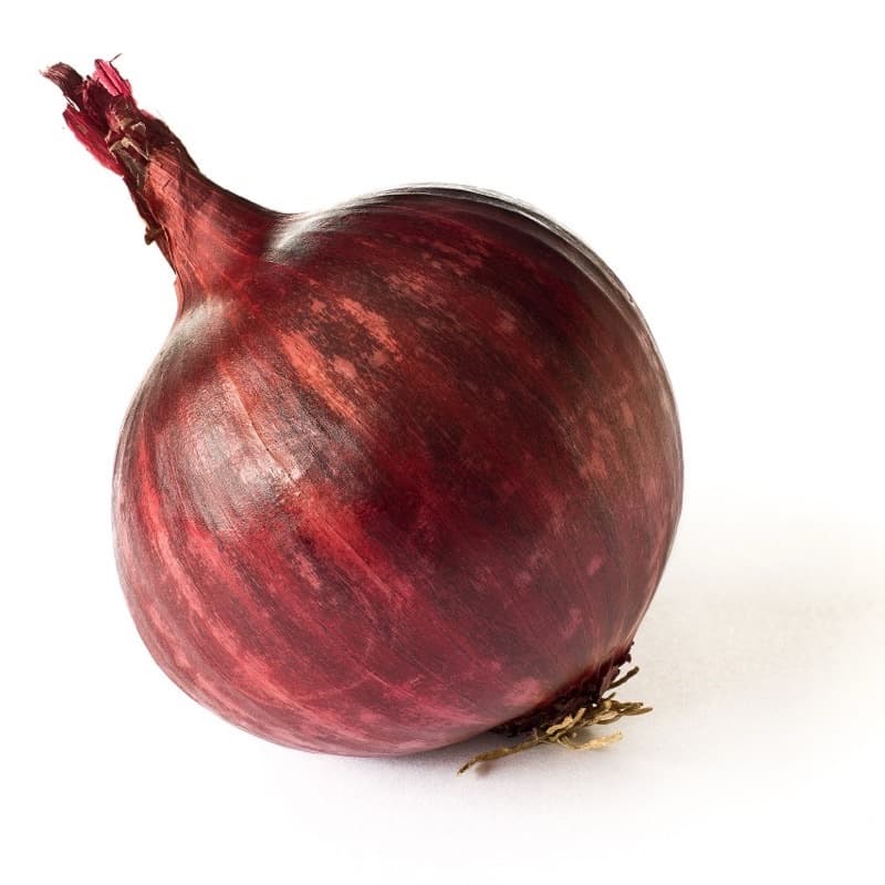 A cured red onion of export grade